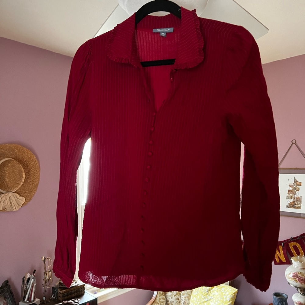 Red Button Collared Blouse
